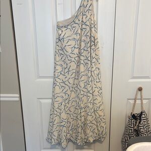 Chic One-Shoulder Cream and Blue Dress